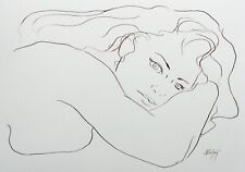 MORNING FACE Pen & Ink Drawing Beautiful Female Nude waking up in Bed