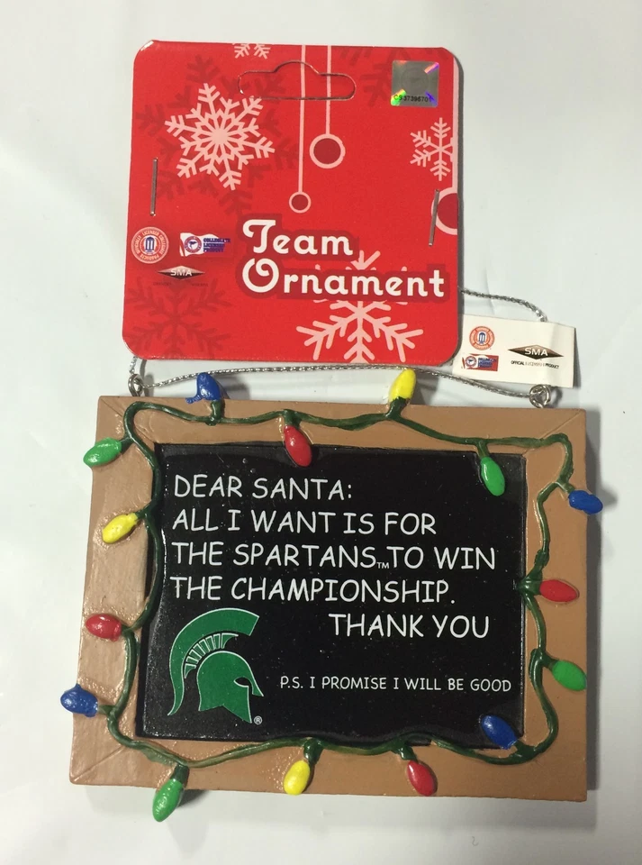 Michigan St Christmas Tree Ornament Chalkboard - All I want win the Championship - Image 1 of 1