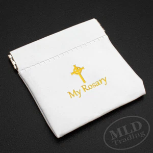Weiße Vinyl Squeeze Top Rosenkranz Tasche Hülle | Mein Rosenkranz und Kreuz Inschrift - Bild 1 von 6