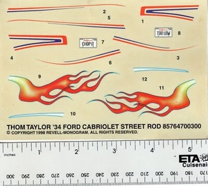 Thom Taylor '34 Ford Cabriolet Street Rod Revell Monogram 1:24 Only A Decal - Picture 1 of 1