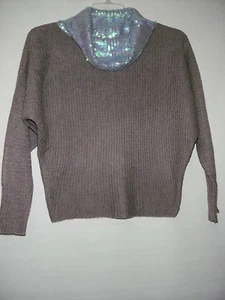 Pull chauve-souris Charlotte Russe neuf léger lilas irisé paillettes col 29% laine L - Photo 1/10