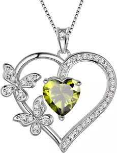 Butterfly Heart 925 Sterling Silver Birthstone Crystal Necklace Gifts for Women  - Picture 1 of 23