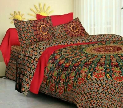 Indian Mandala Bedding Bedspread Hippie Bohemian Queen Size Bedsheet With Pillow - Image 1 of 4