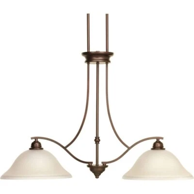 Araña de bronce antigua Spirit de 2 luces con vidrio grabado Umber claro de P.L. Foto 1 de 3