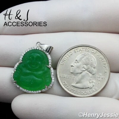 HOMBRE MUJER 925 PLATA ESTERLINA VERDE HELADO JADE PLATA 3D BUDA COLGANTE*ASP294 Foto 1 de 4