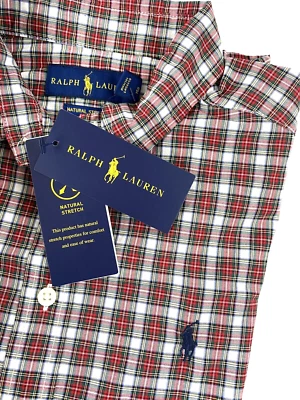 $49 Polo Ralph Lauren Big Boy's L (14-16) Camisa de popelina a cuadros roja con pony azul marino NUEVO Foto 1 de 4