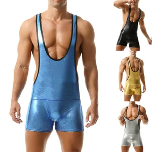 Men's Athletic Supporters Metallic Bodysuits Wrestling Singlet Fitness Jumpsuit - Picture 1 of 50