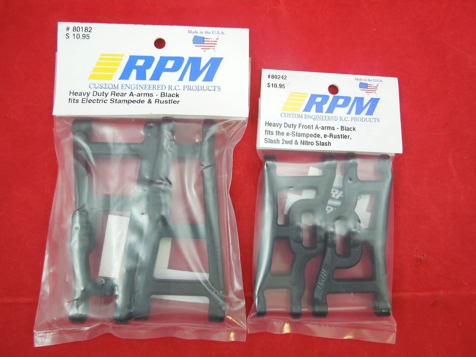 RPM TRAXXAS 2WD STAMPEDE RUSTLER BLACK Front + Rear SUSPENSION A-ARMS  vxl xl-5 - Image 1 of 1
