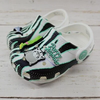 Zueco Crocs Clásico Fiesta Animales Safari 207525 Negro Blanco Niños Pequeños Talla 6 Foto 1 de 4