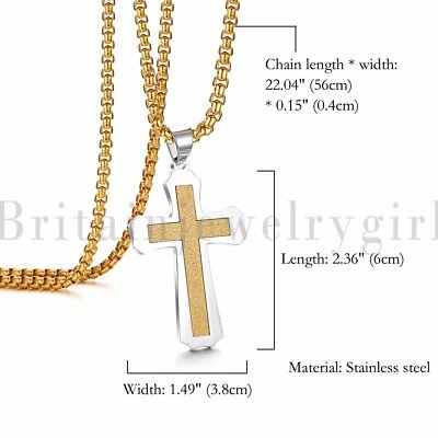 Cruz Pulida Crucifijo Colgante Collar Cadena Acero Inoxidable Hombres Mujeres 22" Foto 1 de 4