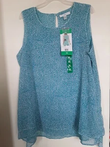 NWT Fever Women's Sleeveless Teal White Print Tunic Top Sz XL  - Picture 1 of 3