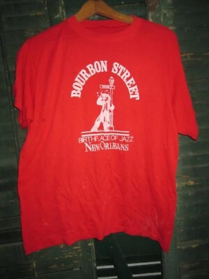 Camiseta Envejecida BOURBON STREET DRUNK De Colección Años 80 Lugar de Nacimiento del Jazz Nueva Orleans L Foto 1 de 4