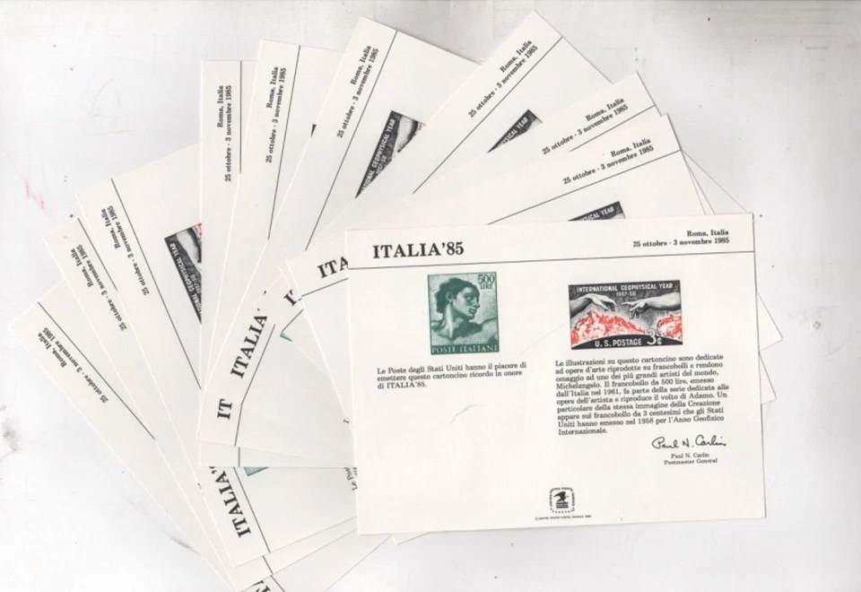 USPS SOUVENIR CARD COMMEMORATING ITALIA '85 AT ROME ITALY 1985 x10  (orange - Image 1 of 1