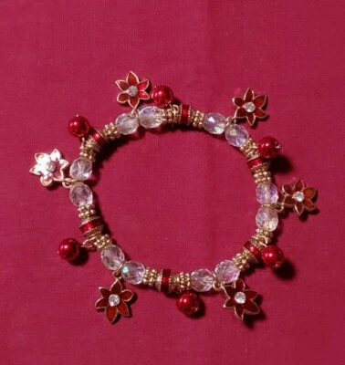 Pulsera elástica KC Kenneth Cole Navidad Estrella Roja Estrás Cuentas de Cristal Foto 1 de 4