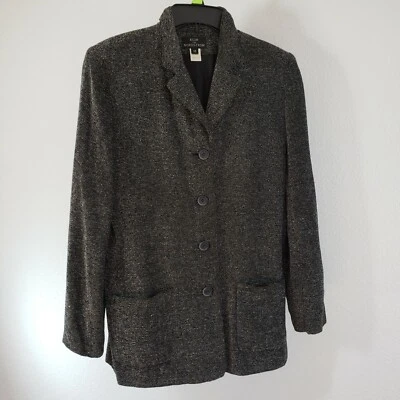 Chaqueta informal KGR para NORDSTROM negra tejida carbón 4 botones talla 10 bolsillo de parche Foto 1 de 4