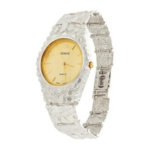 925 Sterlingsilber Nugget Armbanduhr mit Genfer Uhr 7,5 Zoll Graduiertenband 45g - Bild 1 von 3