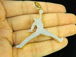 1Ct Round Cut Lab-Created Moissanite Jordan jump Pendant 14K Yellow Gold Plated - Picture 1 of 7