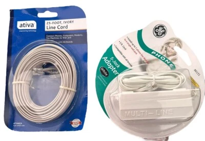 GE General Electric 5-Jack Adapter White Phone Line 86131 & 25 Foot Cord - NEW - Image 1 of 3
