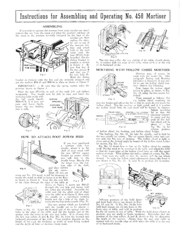 Delta Rockwell  for Assembling and Operating No. 458 Mortiser Instructions - Image 1 of 1