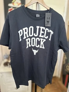NEW..UNDER ARMOUR PROJECT ROCK MEN Medium HEAVYWEIGHT TERRY T-SHIRT (Black) - Picture 1 of 3