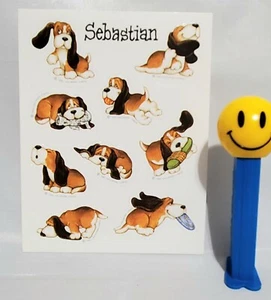 1983 Hallmark Stickers Dog Sebastian Basset Hound ~ 1 Sheet of 9 unused Vintage - Picture 1 of 3