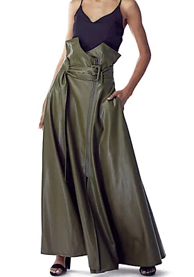 Maxi-Langer Rock ausgestelltem  Öko-Leder mit strukturiertem Taillengürtel 4101 Foto 1 de 2