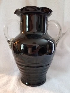 Large Louie Weston depression glass art deco vase black amethyst,applied handle - Picture 1 of 5