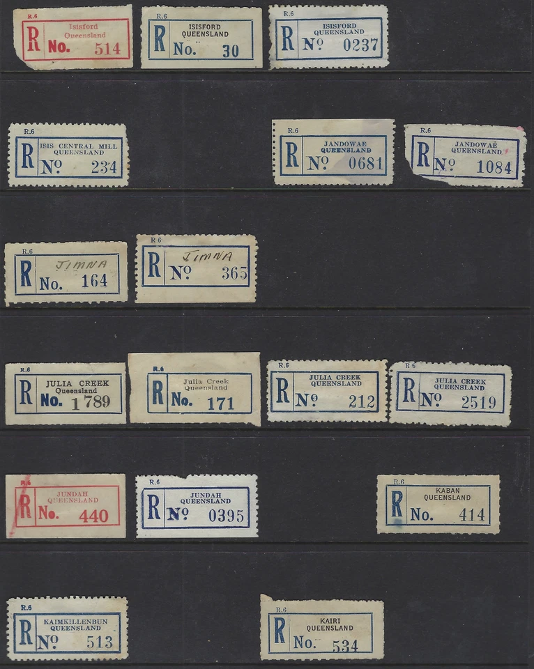 Etiquetas de registro de Australia Queensland Isisford, Jimna, Julia Creek, Jundah ++ Foto 1 de 1