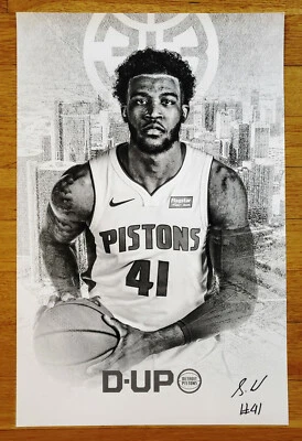 SADDIQ BEY SIGNED Lithograph Photo Poster Detroit Pistons #41 Promo Autograph - Image 1 of 4