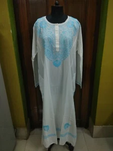 BLOUSE MAXI TUNIC 7XL 56 HANDMADE CHIKAN EMBROIDERY KURTI 100% COTTON ETHNIC TOP - Picture 1 of 7