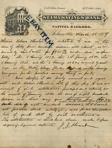 1879 ALABAMA letterhead SELMA SAVINGS BANK Richard Marshall Nelson CONFEDERATE - Picture 1 of 1