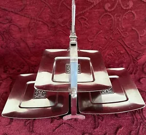 Wiltshire Burgundy BU16 3 Tier Folding Hostess Serving Tray, Stainless Steel - Picture 1 of 14