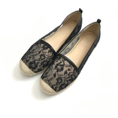 Stuart Weitzman Meshuga Negro Floral Encaje Logo Alpargata Zapatos Planos 36.5 6.5 Foto 1 de 4