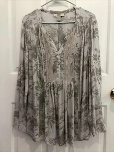 womens Vintage America size 1X long roll tab sleeve v-neck pleated top - Picture 1 of 9