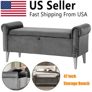 47inch Long Storage Bench Bedroom End of Bed Ottoman Footrest Velvet Upholstered - Picture 1 of 16