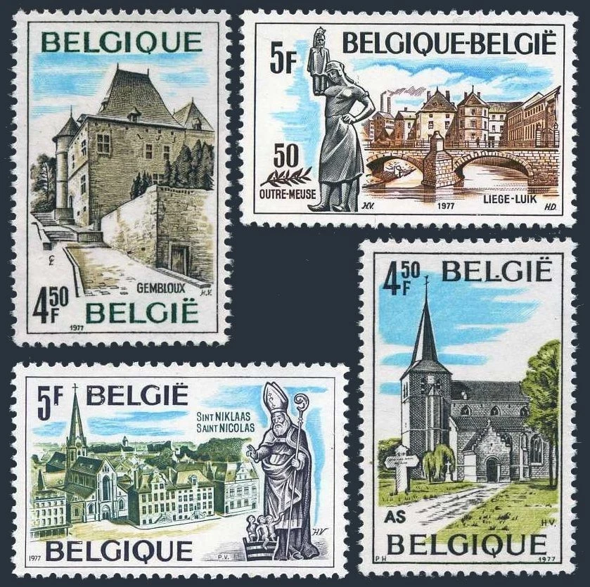 Belgium 1001-1004, MNH. Mi 1922-1925. Tourism 1977. Gembloux, St Nicholas,Liege. - Image 1 of 1