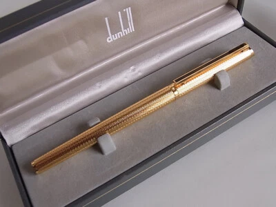 Pluma Estilográfica Dunhill Gemline Chapada en Oro Cebada 14K B Plumín Línea Mármol Clip Foto 1 de 4