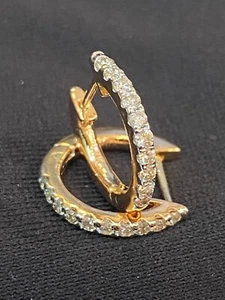 Stunning 0.36 Cts Round Brilliant Cut Diamonds Petite Hoop Earrings In 18K Gold - Picture 1 of 12
