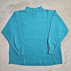 Vintage 90s MoDa Aqua Turquoise Single Stitch T-shirt Mens L ¾ Sleeve Pastel USA - Picture 1 of 8