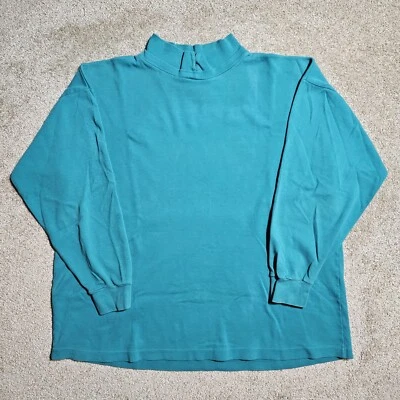 Vintage 90s MoDa Aqua Turquoise Single Stitch T-shirt Mens L ¾ Sleeve Pastel USA - Image 1 of 4