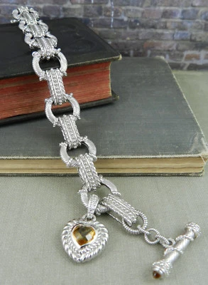 Pulsera Judith Ripka de eslabones de ley con corazón de citrino Foto 1 de 4