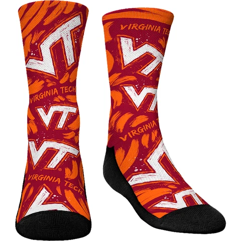 Youth Rock Em Socks Virginia Tech Hokies Allover Logo & Paint Crew Socks Cover