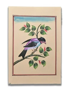 Pintura de pájaro en miniatura hecha a mano colorido sobre papel 9 X 6 pulgadas "PN13034" - Imagen 1 de 5