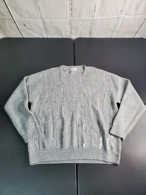 Новый Calvin Klein свитер женщин большой серый блестки в полоску длинным рукавом - Изображение 1 из 4