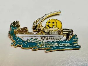 Walmart Wal-Mart Employee Associate Pin Yellow Smiley Face Fishing Rod Boat Lake - Picture 1 of 2