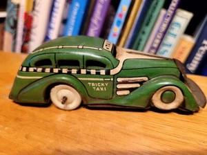 VERY NICE VINTAGE 1930'S MARX GREEN TIN LITHO WIND UP TRICKY TAXI #2 - Picture 1 of 10