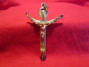 Trinity Cross Goldtone Father, Crucified Son, Holy Spirit Dove at Foot 2" long - Picture 1 of 4