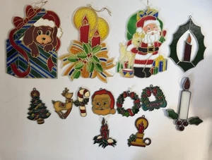 Vintage Stained Glass Style Christmas Ornament Sun Catchers Lot Of  13 - Picture 1 of 22