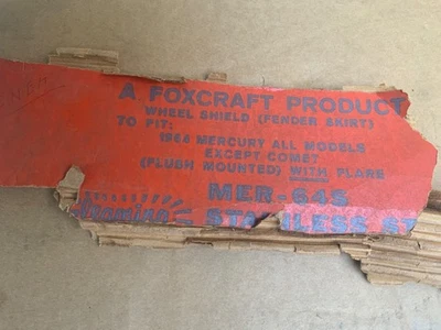 NOS Foxcraft 后挡泥板不锈钢裙适用于 1964 Mercury 所有型号 exc Comet — 第 1/4 张图片