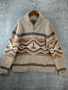 Lucky Brand Cardiagn Sweater Men 2X Zip Wool Shawl Collar Aztec Cowichan Vintage - Picture 1 of 9
